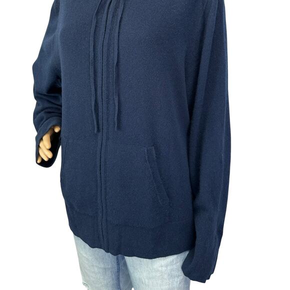 J. Crew Everyday Pure Cashmere Zip-Front Hoodie Navy Blue J6632 Size XXL - Picture 8 of 13